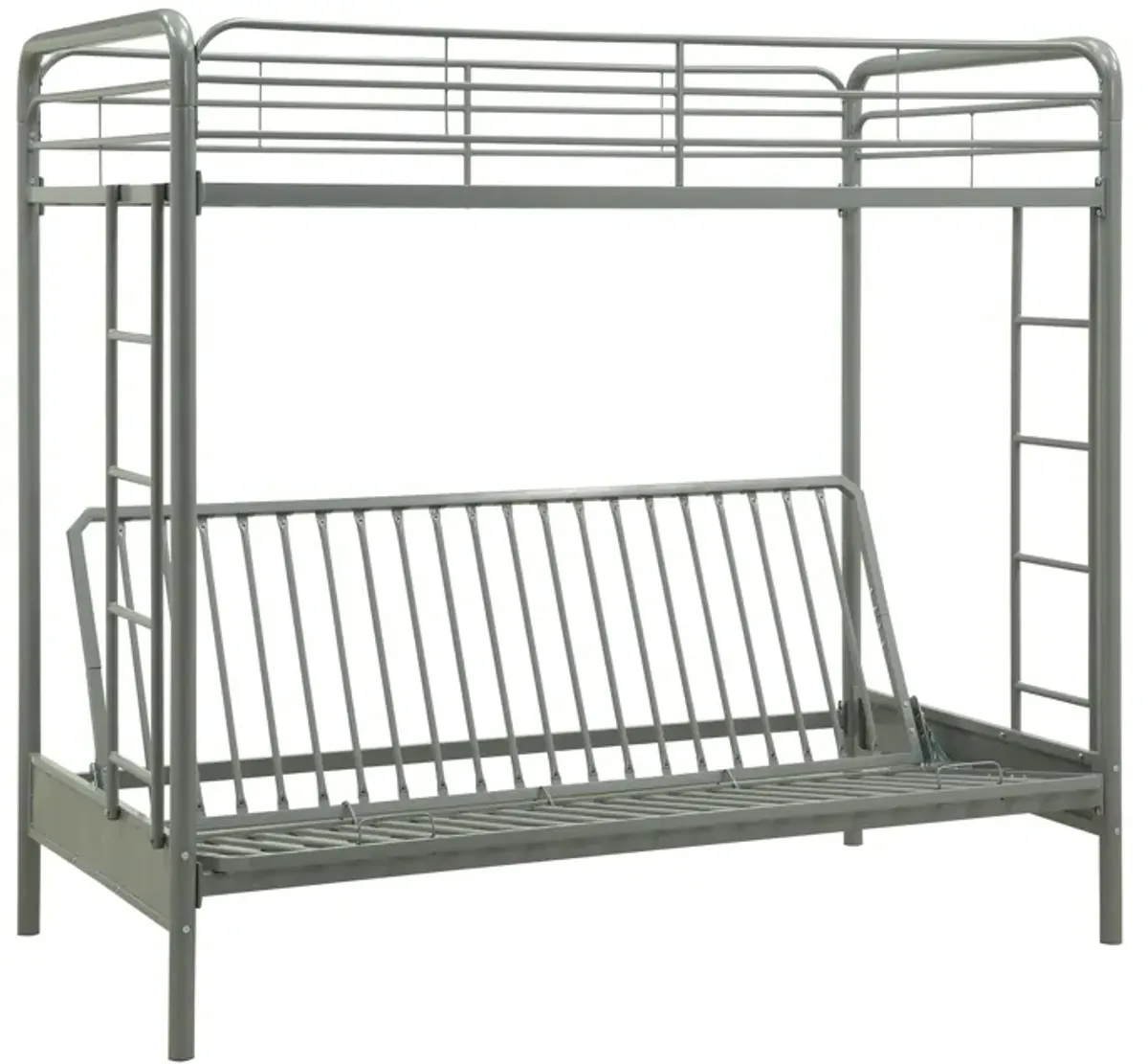 Sammuel Twin over Futon Metal Bunk Bed with Integrated Ladders and Guardrails