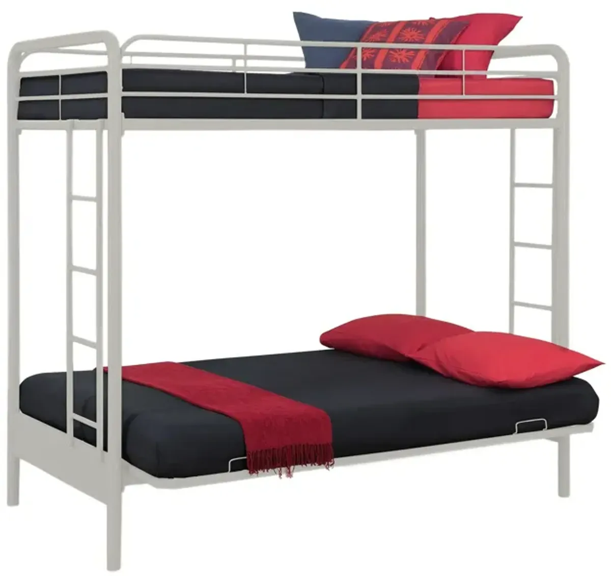 Sammuel Twin over Futon Metal Bunk Bed with Integrated Ladders and Guardrails