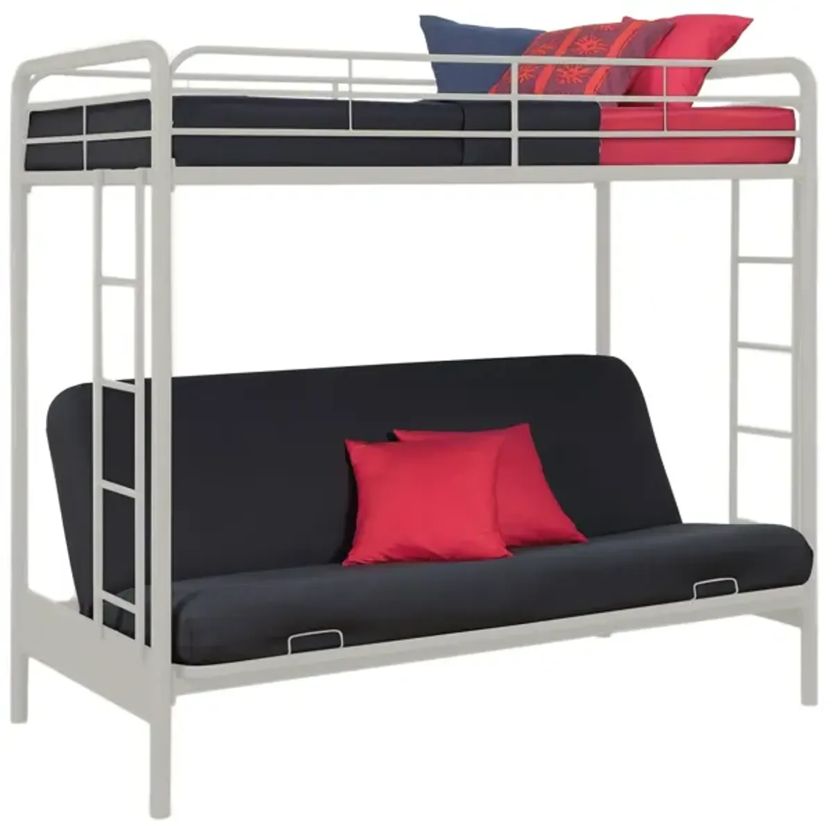 Sammuel Twin over Futon Metal Bunk Bed with Integrated Ladders and Guardrails