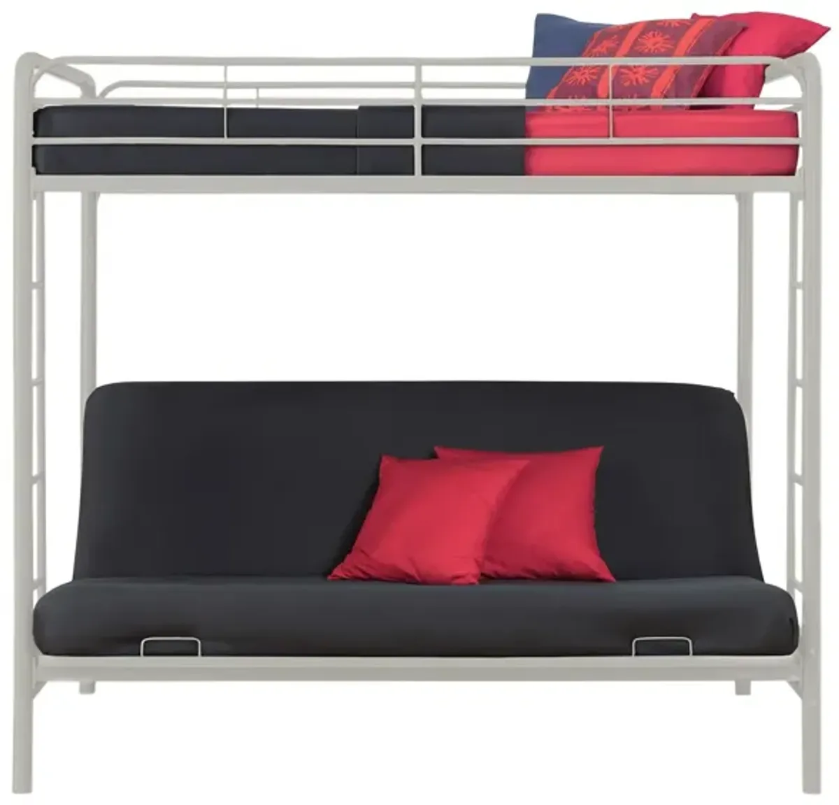 Sammuel Twin over Futon Metal Bunk Bed with Integrated Ladders and Guardrails