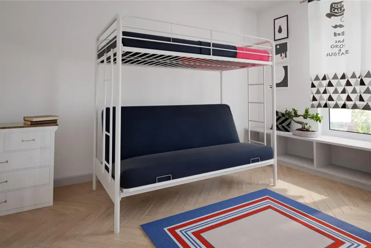 Sammuel Twin over Futon Metal Bunk Bed with Integrated Ladders and Guardrails