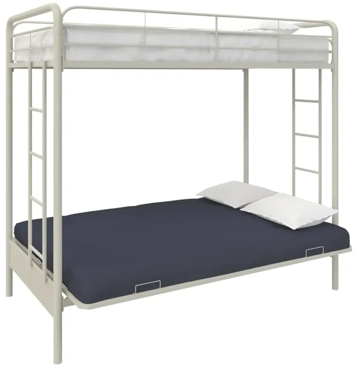 Sammuel Twin over Futon Metal Bunk Bed with Integrated Ladders and Guardrails