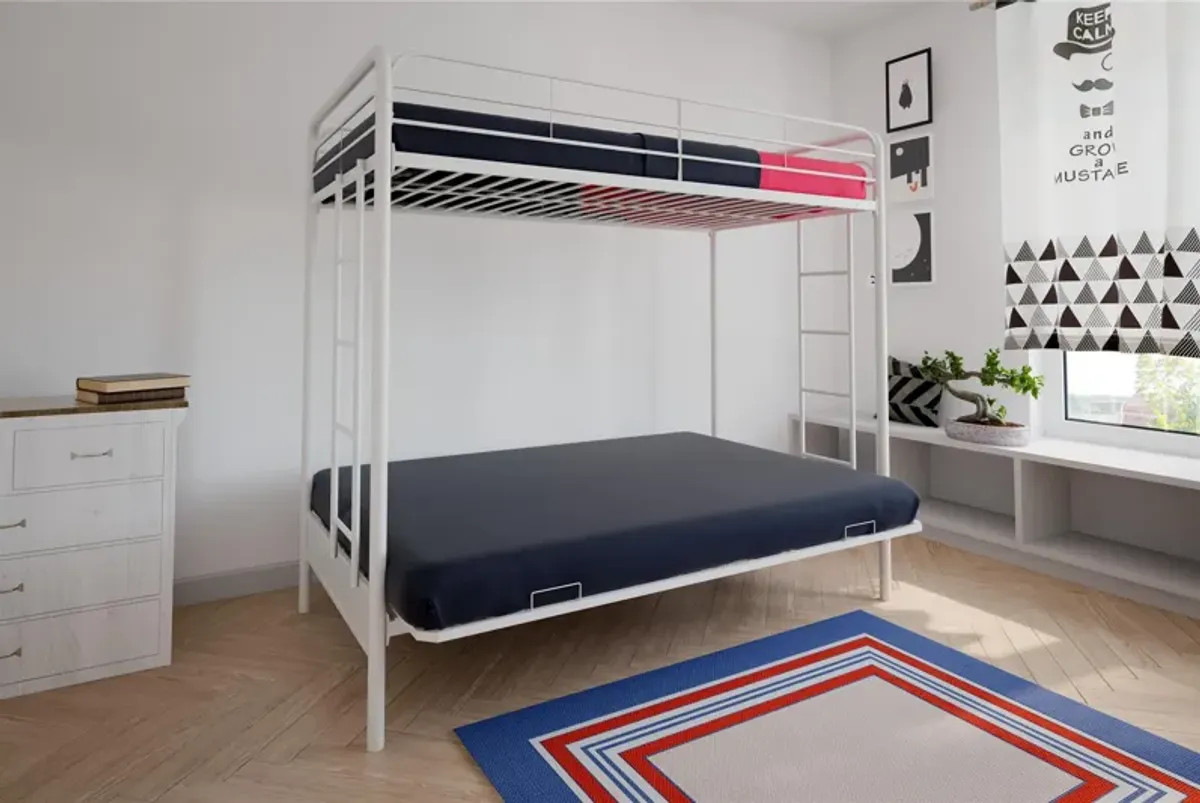 Sammuel Twin over Futon Metal Bunk Bed with Integrated Ladders and Guardrails