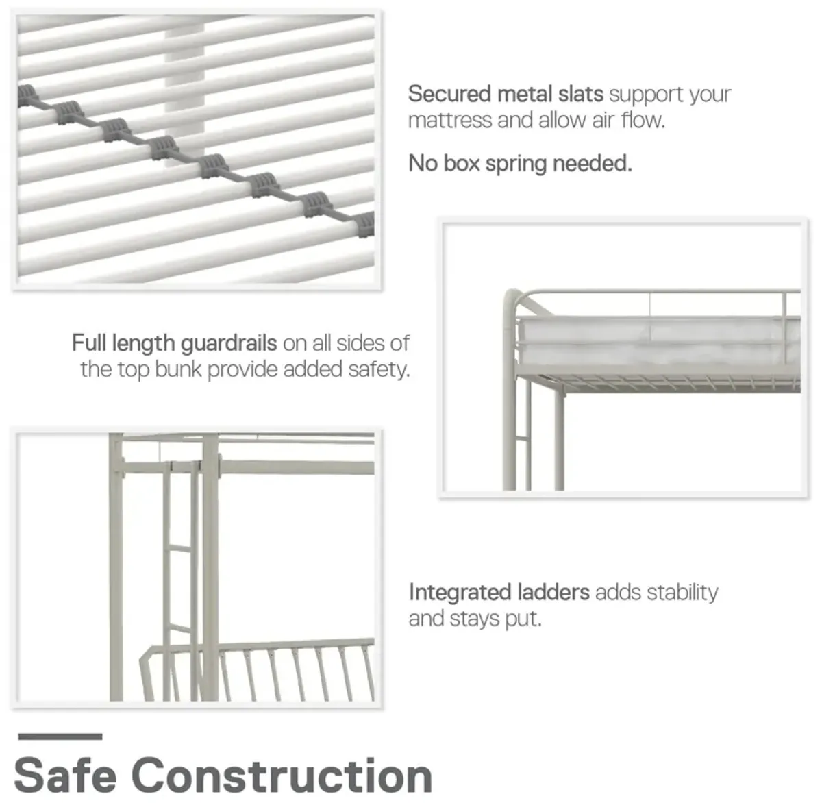 Sammuel Twin over Futon Metal Bunk Bed with Integrated Ladders and Guardrails