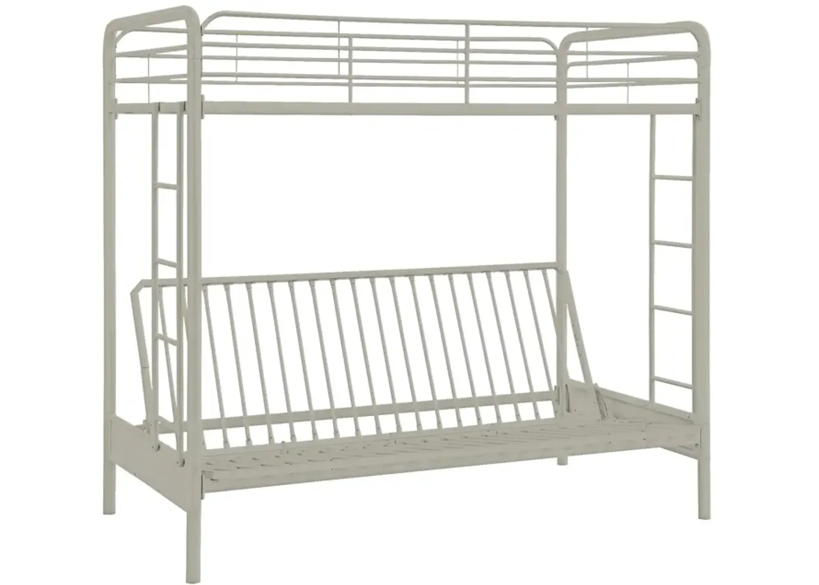 Sammuel Twin over Futon Metal Bunk Bed with Integrated Ladders and Guardrails