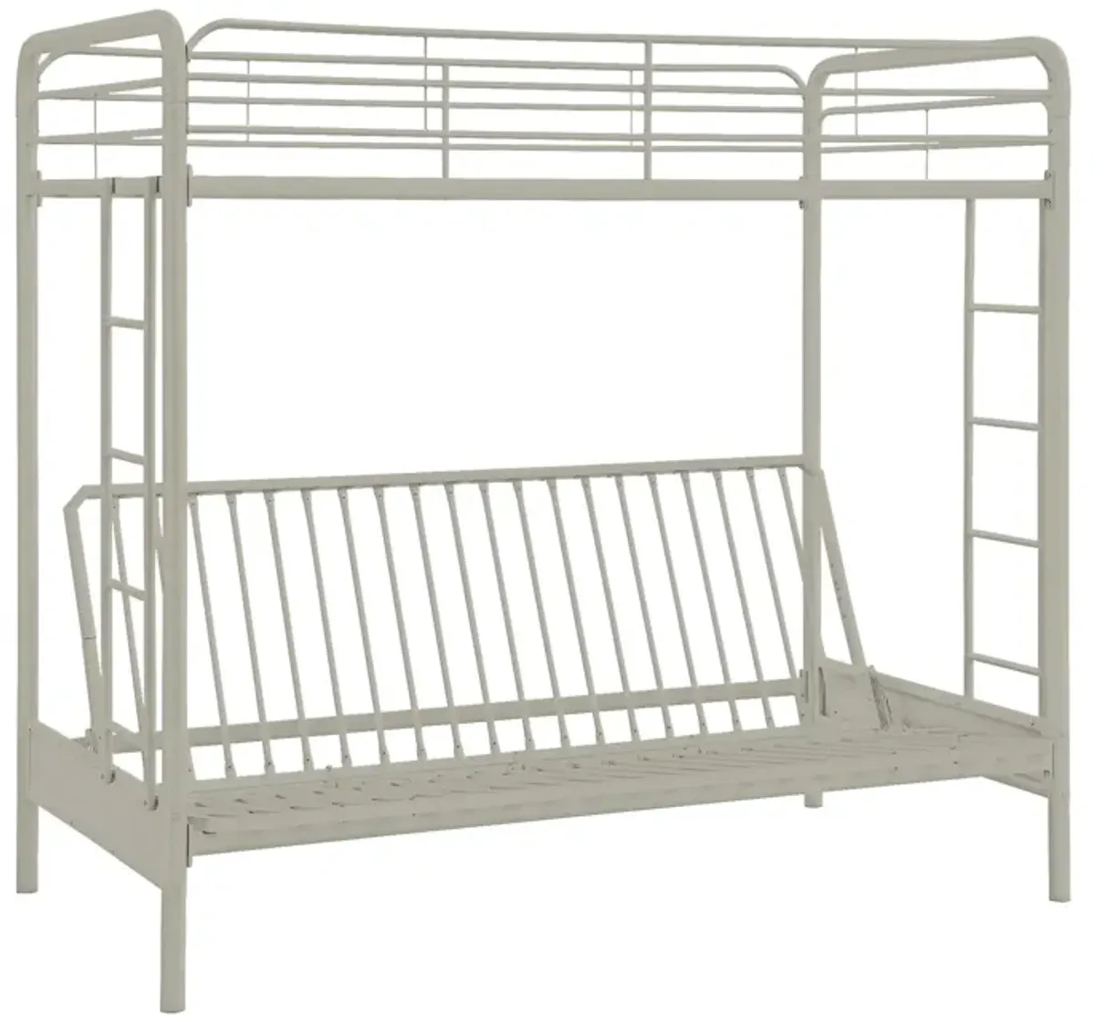 Sammuel Twin over Futon Metal Bunk Bed with Integrated Ladders and Guardrails