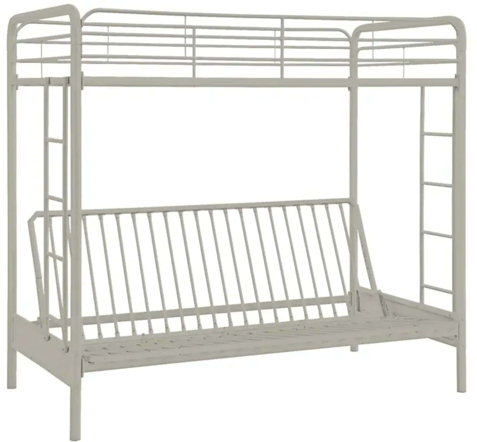 Sammuel Twin over Futon Metal Bunk Bed with Integrated Ladders and Guardrails