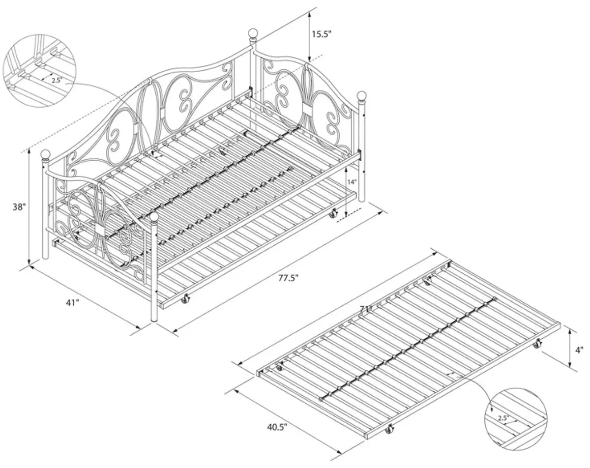 Ballard Victorian Metal Daybed and Trundle with Set