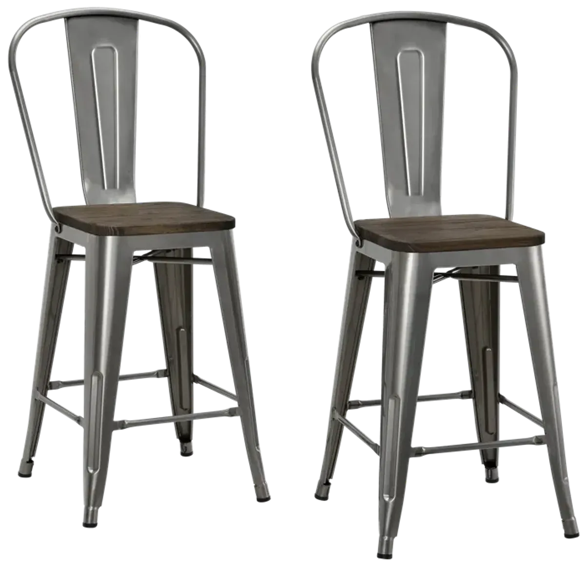 Luxor 24 Inch Metal Counter Height Bar Stool with Wood Seat, Set of 2