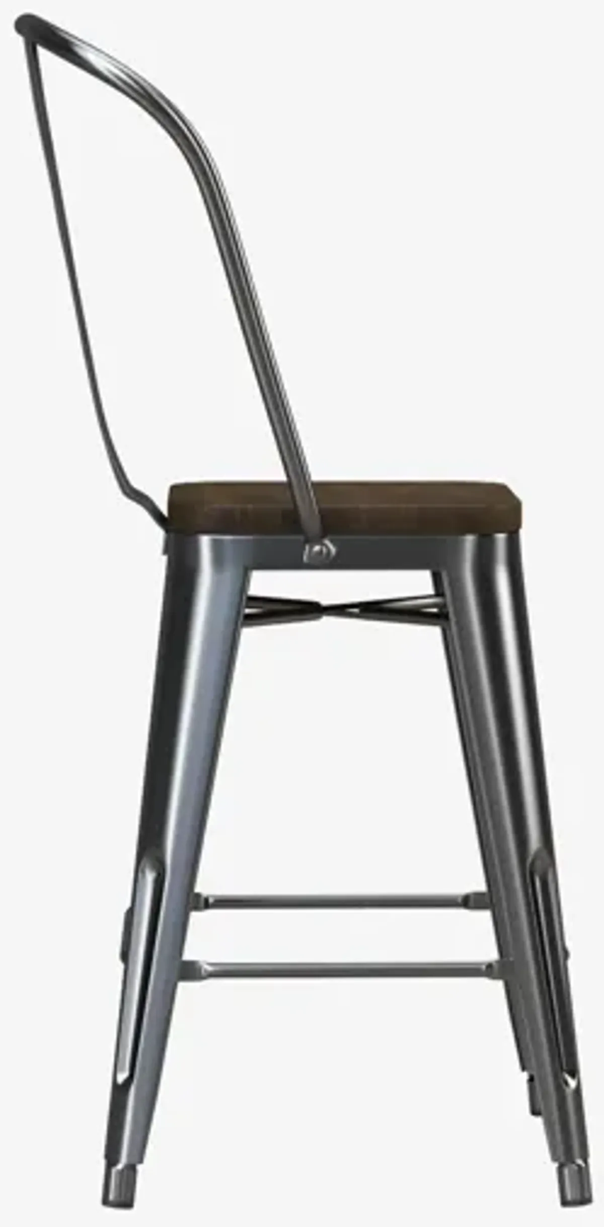 Luxor 24 Inch Metal Counter Height Bar Stool with Wood Seat, Set of 2