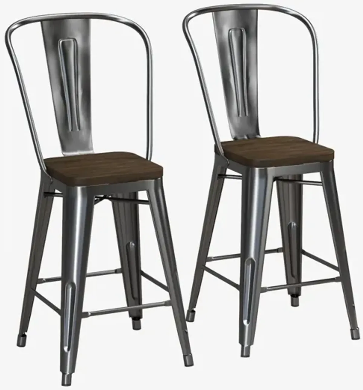 Luxor 24 Inch Metal Counter Height Bar Stool with Wood Seat, Set of 2