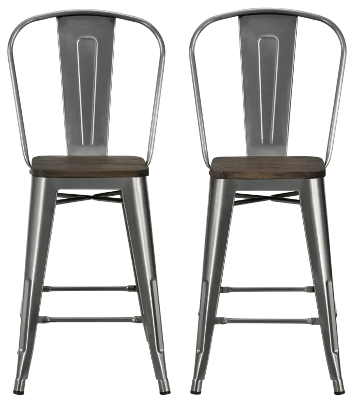 Luxor 24 Inch Metal Counter Height Bar Stool with Wood Seat, Set of 2