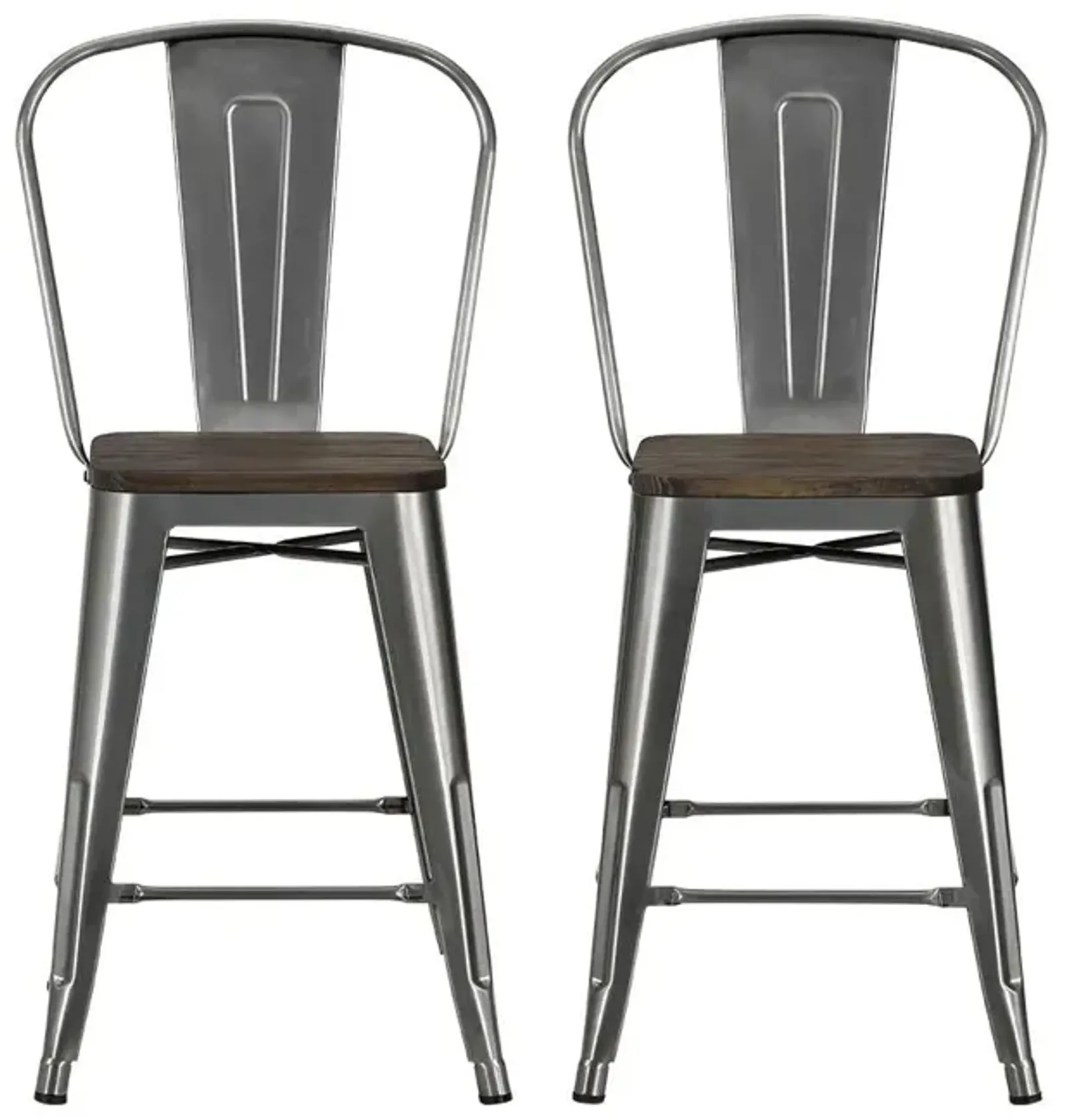 Luxor 24 Inch Metal Counter Height Bar Stool with Wood Seat, Set of 2