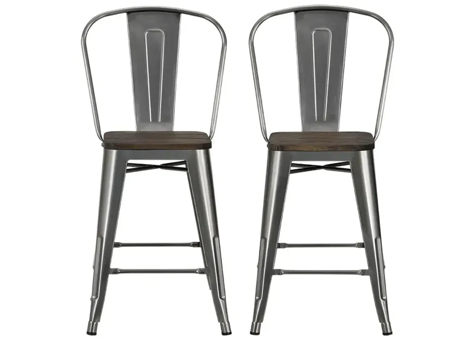 Luxor 24 Inch Metal Counter Height Bar Stool with Wood Seat, Set of 2