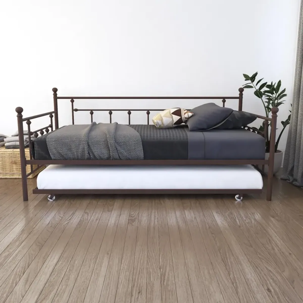 Manila Metal Daybed and Trundle Set with Sturdy Metal Frame and Slats