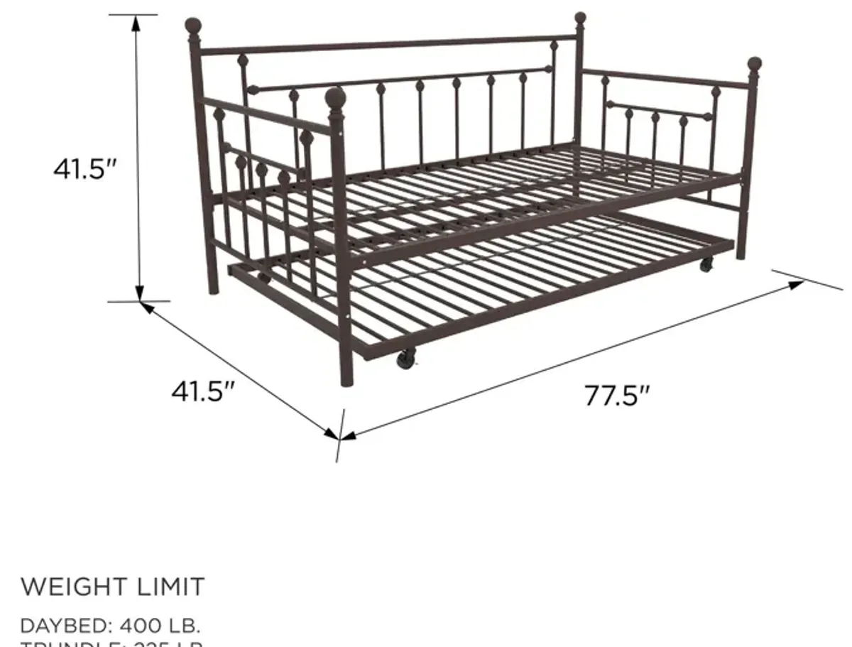 Manila Metal Daybed and Trundle Set with Sturdy Metal Frame and Slats