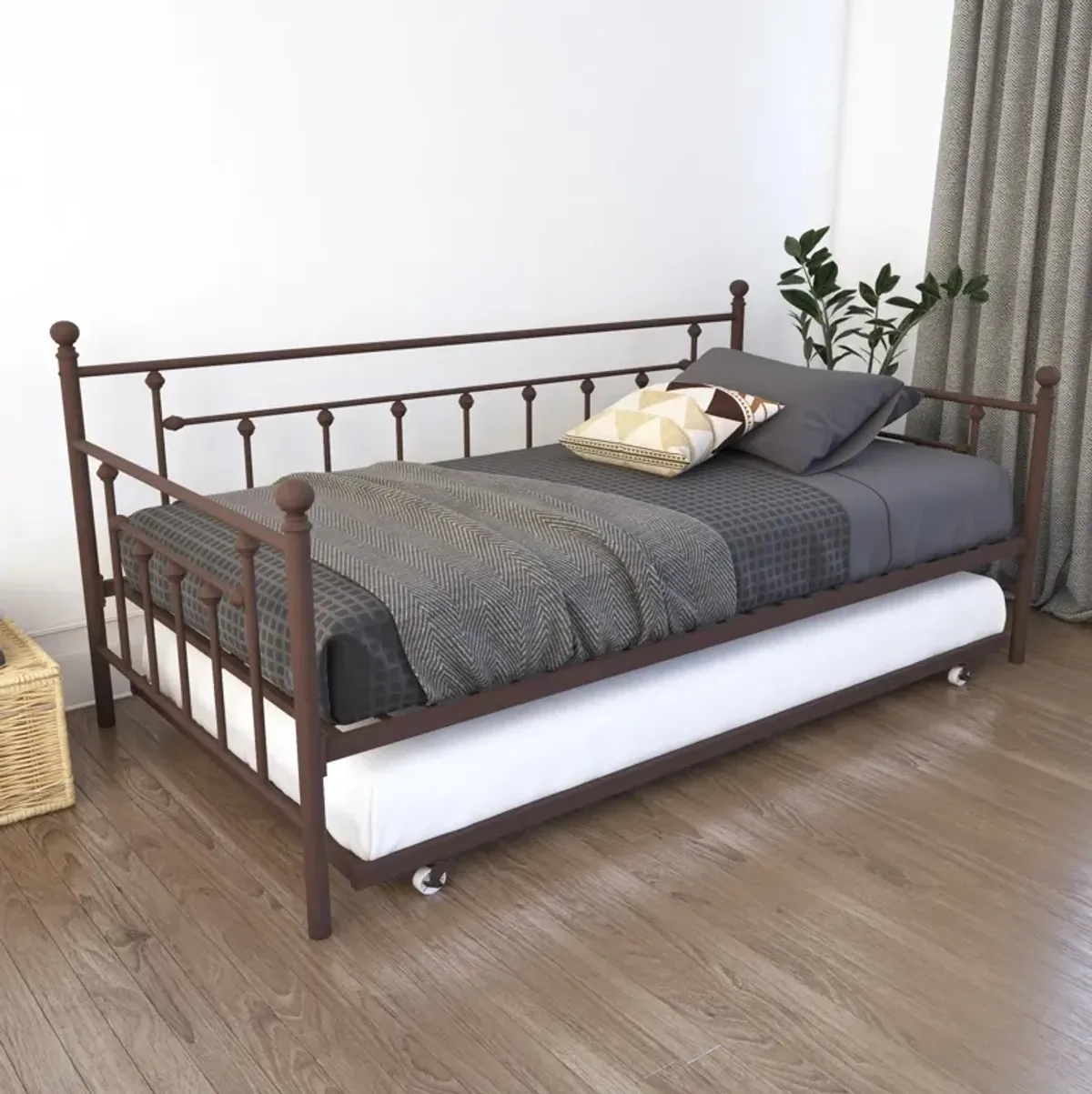 Manila Metal Daybed and Trundle Set with Sturdy Metal Frame and Slats