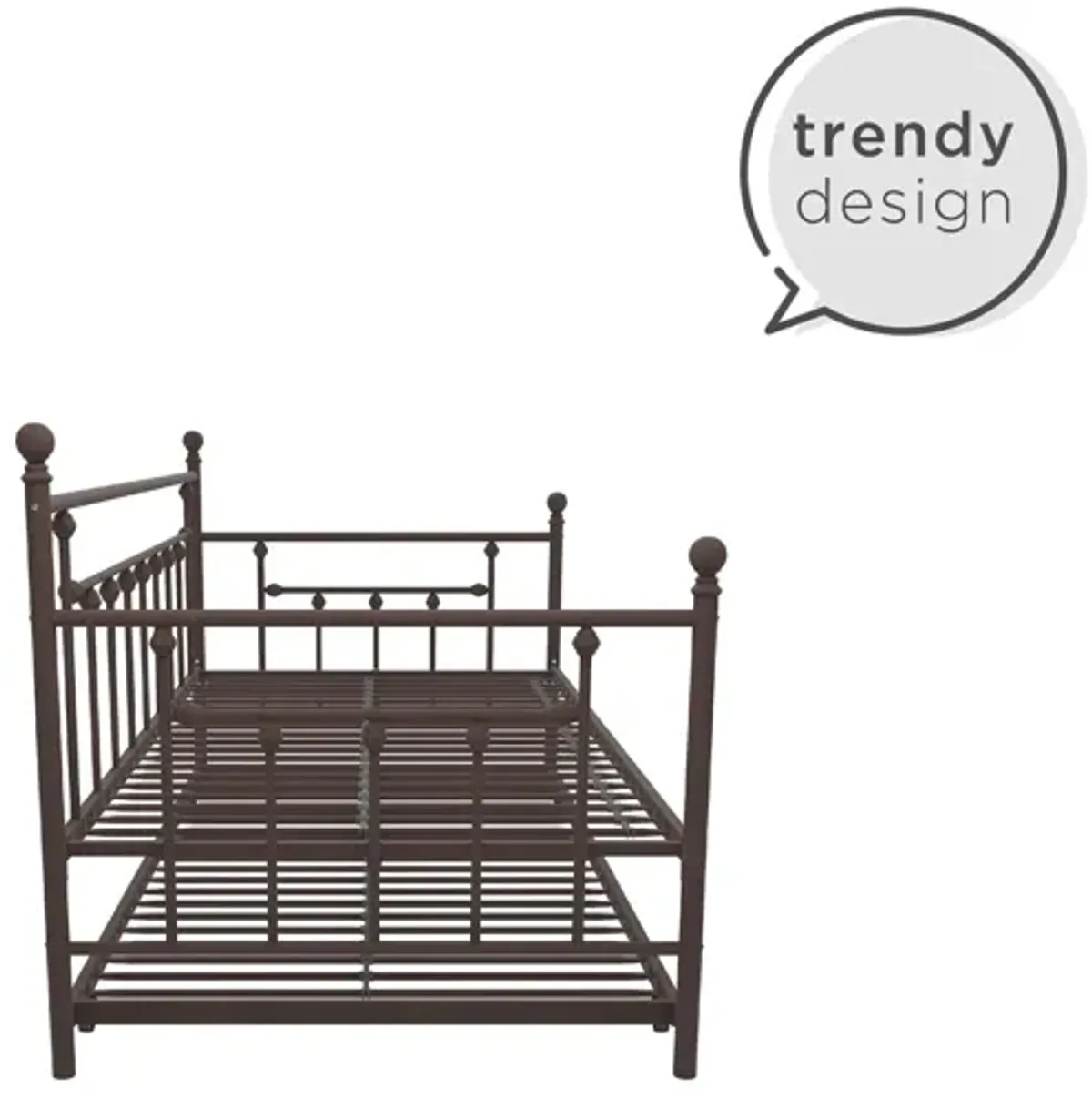 Manila Metal Daybed and Trundle Set with Sturdy Metal Frame and Slats