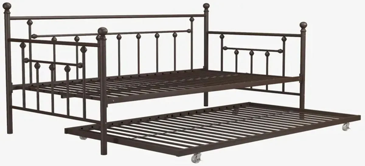 Manila Metal Daybed and Trundle Set with Sturdy Metal Frame and Slats