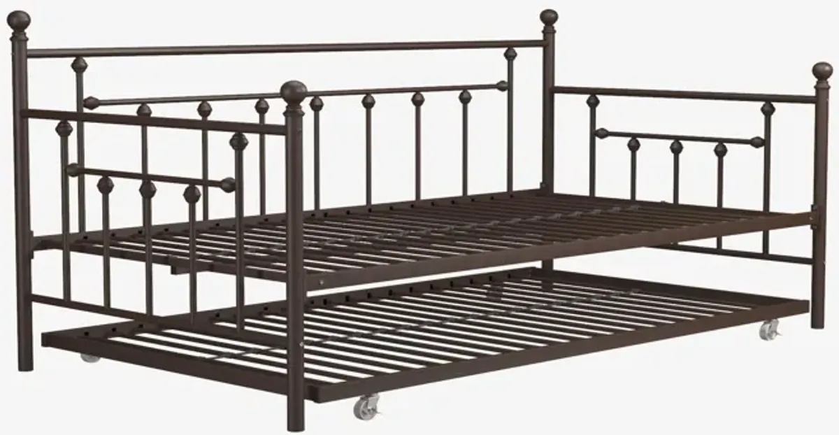 Manila Metal Daybed and Trundle Set with Sturdy Metal Frame and Slats