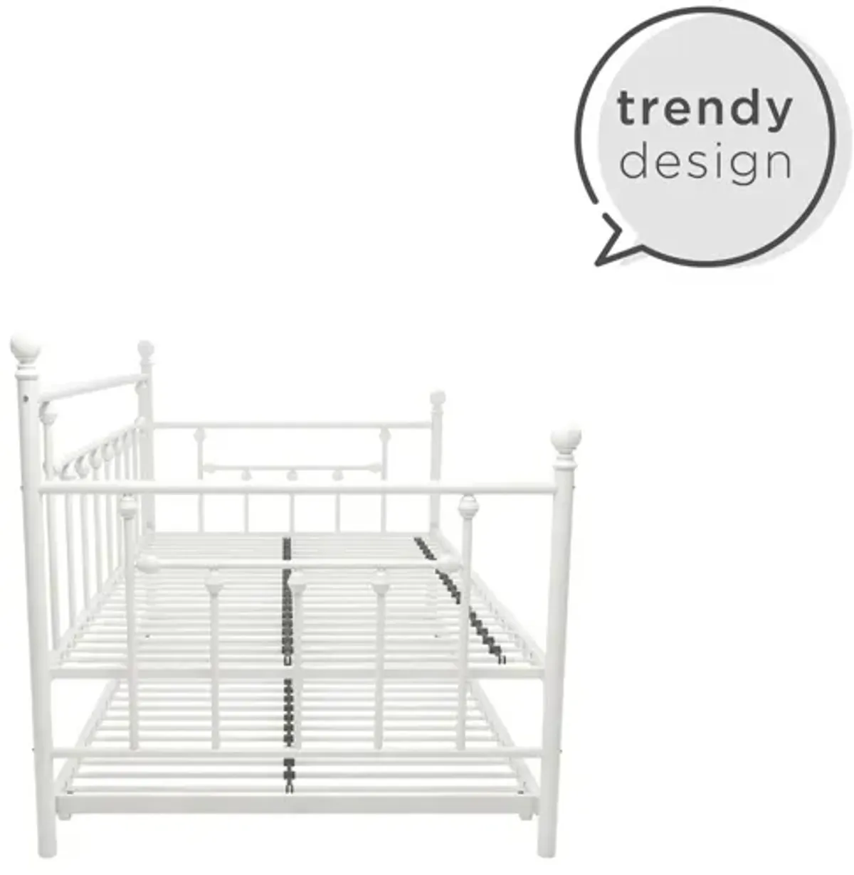 Manila Metal Daybed and Trundle Set with Sturdy Metal Frame and Slats