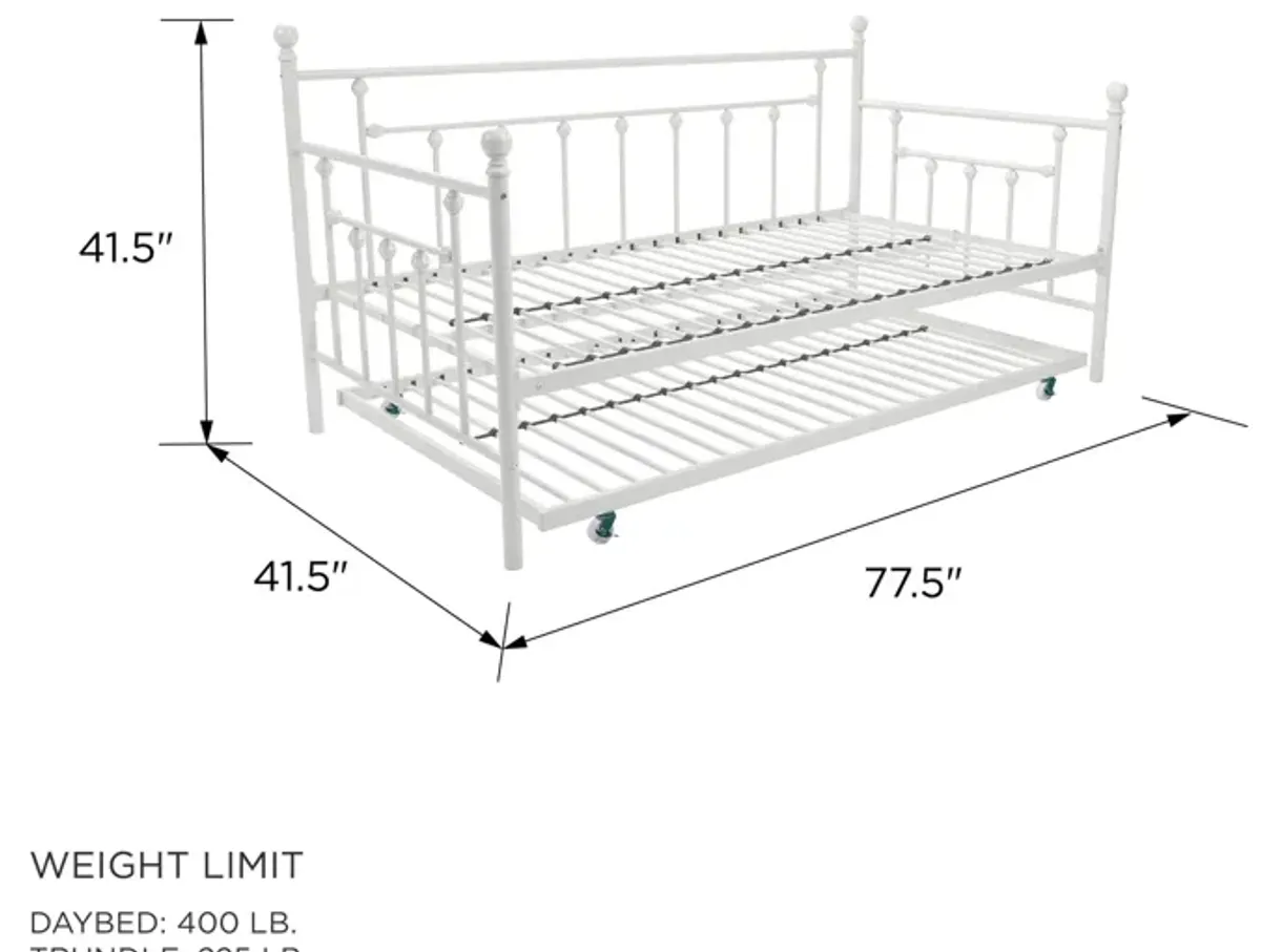 Manila Metal Daybed and Trundle Set with Sturdy Metal Frame and Slats