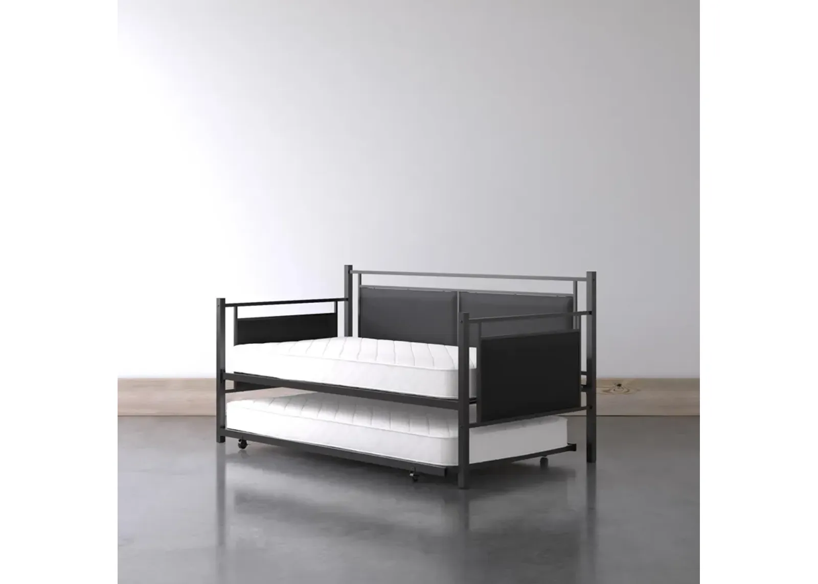 Astoria Metal and Upholstered Daybed and Trundle Set with Faux Leather Padding