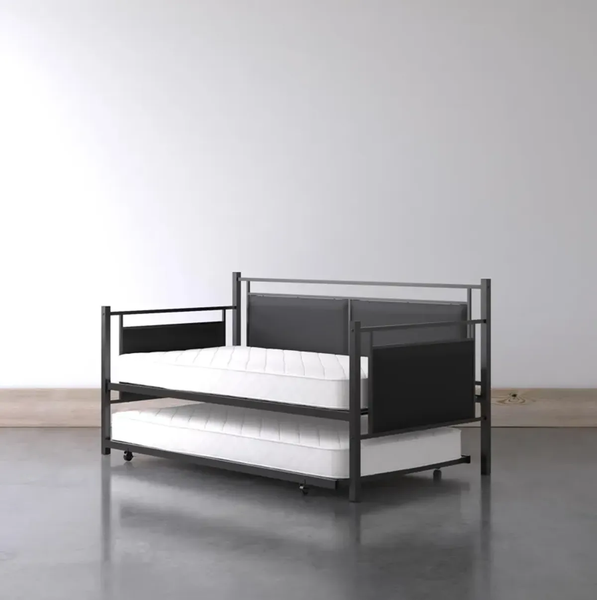 Astoria Metal and Upholstered Daybed and Trundle Set with Faux Leather Padding