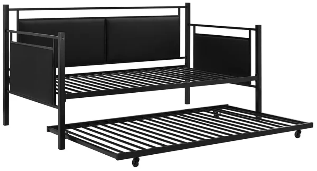 Astoria Metal and Upholstered Daybed and Trundle Set with Faux Leather Padding