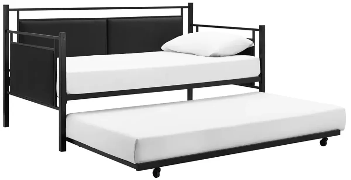 Astoria Metal and Upholstered Daybed and Trundle Set with Faux Leather Padding