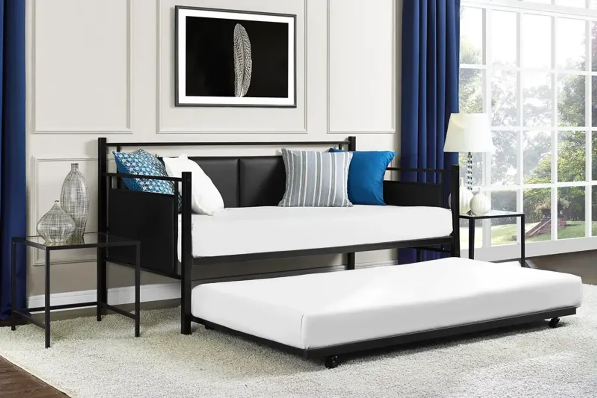 Astoria Metal and Upholstered Daybed and Trundle Set with Faux Leather Padding