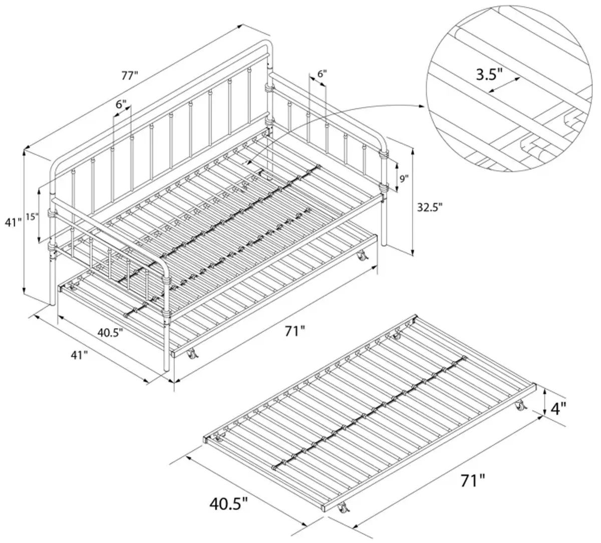 Wallace Spindle Metal Daybed and Trundle Set