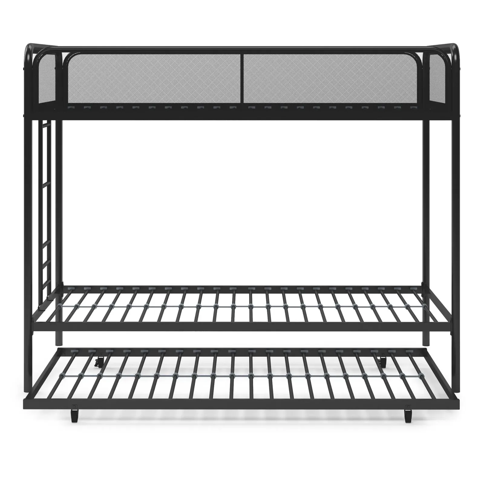 Triple Metal Twin over Twin Bunk Bed with Trundle and Integrated Ladder