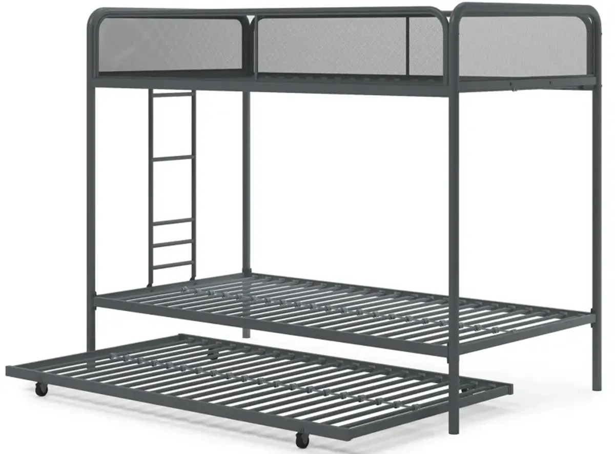 Triple Metal Twin over Twin Bunk Bed with Trundle and Integrated Ladder