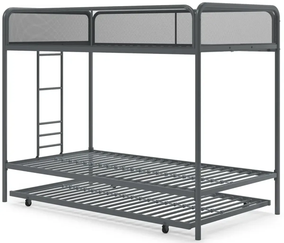 Triple Metal Twin over Twin Bunk Bed with Trundle and Integrated Ladder