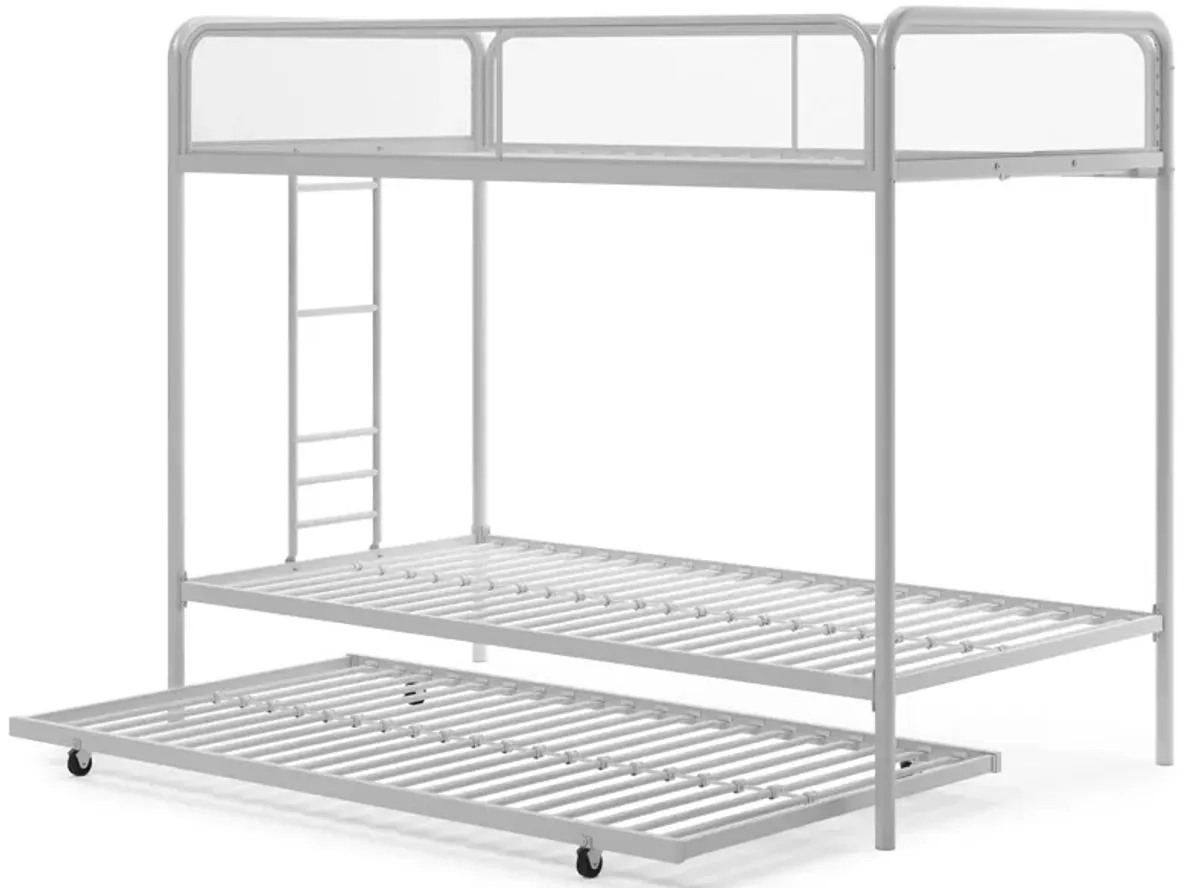 Triple Metal Twin over Twin Bunk Bed with Trundle and Integrated Ladder