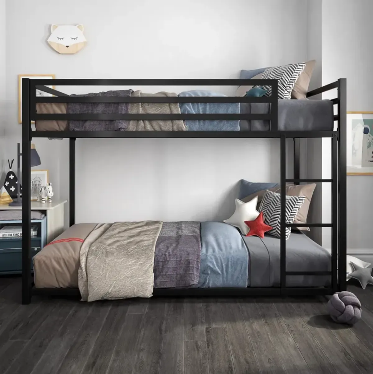 Miles Twin Over Twin Metal Bunk Bed with Metal Slats and Integrated Ladder