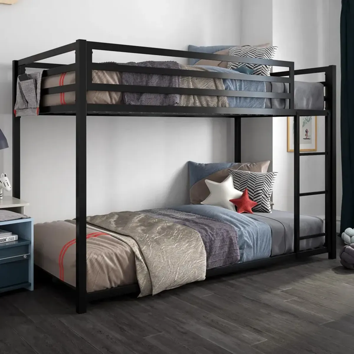 Miles Twin Over Twin Metal Bunk Bed with Metal Slats and Integrated Ladder