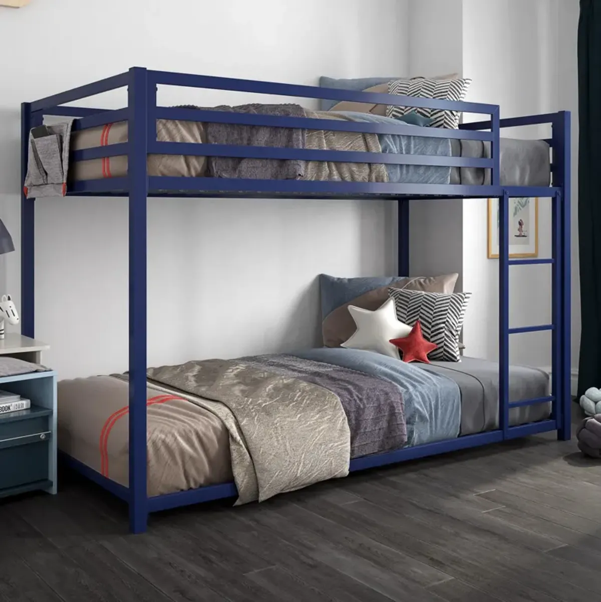 Miles Twin Over Twin Metal Bunk Bed with Metal Slats and Integrated Ladder