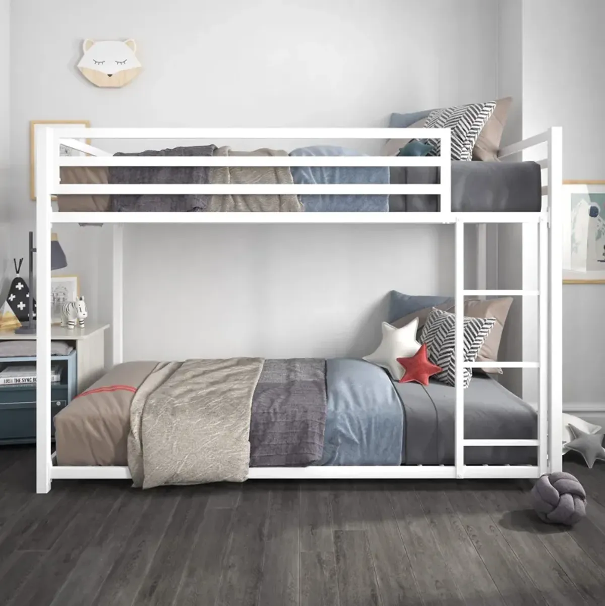 Miles Twin Over Twin Metal Bunk Bed with Metal Slats and Integrated Ladder