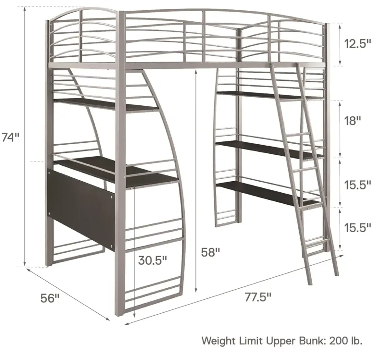 Sage Studio Twin Loft Bed with Integrated Desk and Shelves