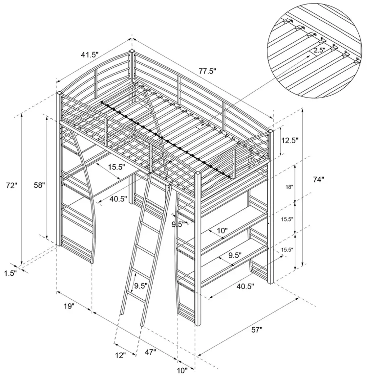 Sage Studio Twin Loft Bed with Integrated Desk and Shelves