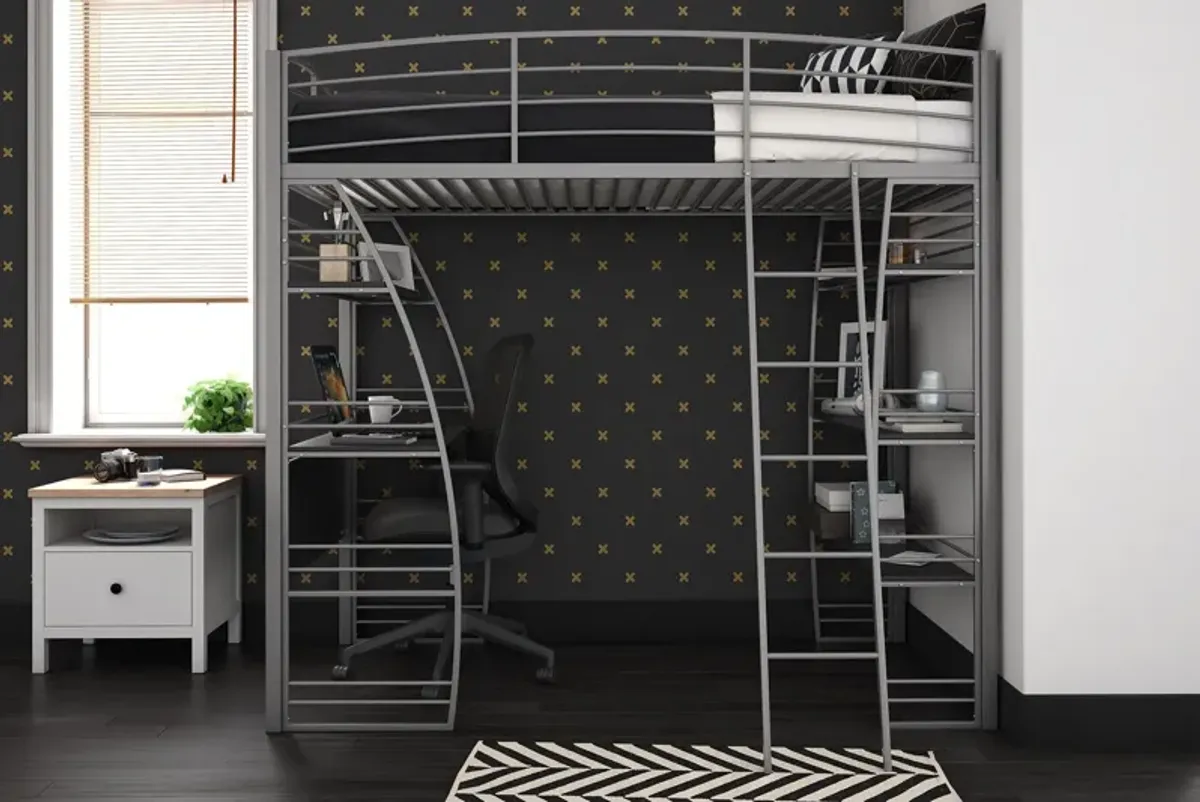 Sage Studio Twin Loft Bed with Integrated Desk and Shelves