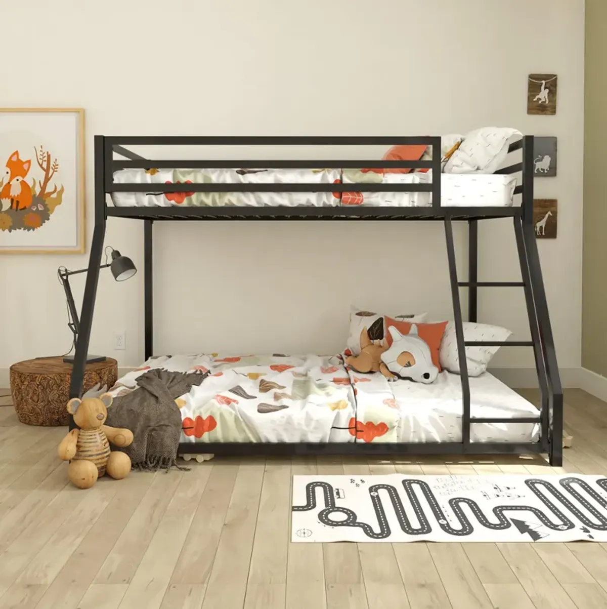 Miles Twin Over Twin Metal Bunk Bed with Metal Slats and Integrated Ladder