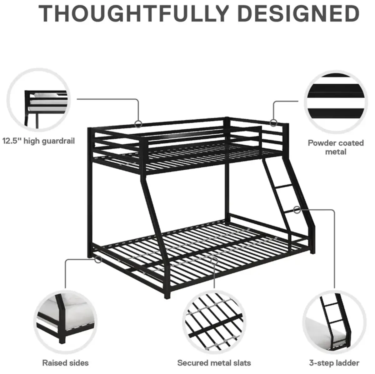 Miles Twin Over Twin Metal Bunk Bed with Metal Slats and Integrated Ladder