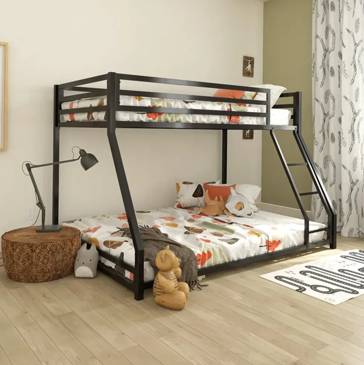 Miles Twin Over Twin Metal Bunk Bed with Metal Slats and Integrated Ladder