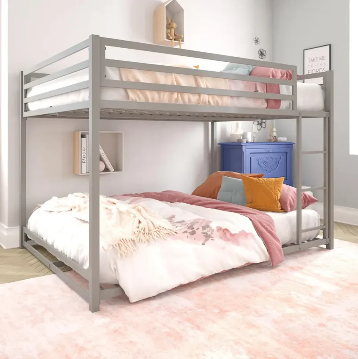 Miles Full Over Full Metal Bunk Bed with Metal Slats and Integrated Ladder