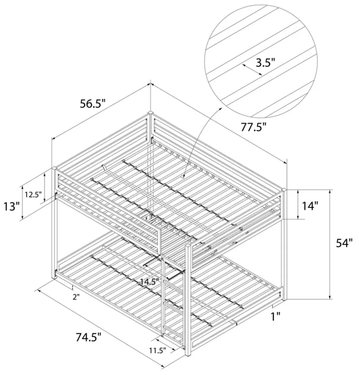 Miles Full Over Full Metal Bunk Bed with Metal Slats and Integrated Ladder