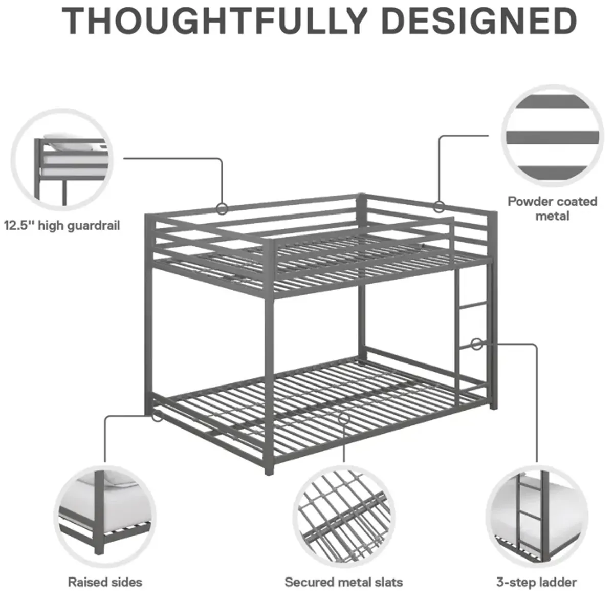 Miles Full Over Full Metal Bunk Bed with Metal Slats and Integrated Ladder