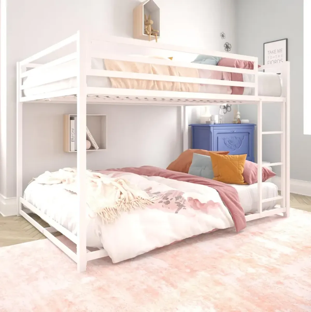 Miles Full Over Full Metal Bunk Bed with Metal Slats and Integrated Ladder